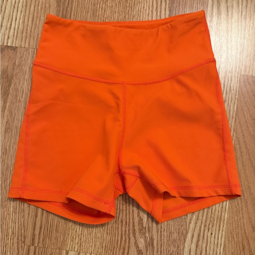 Orange Athletic Compression Shorts with High Waist